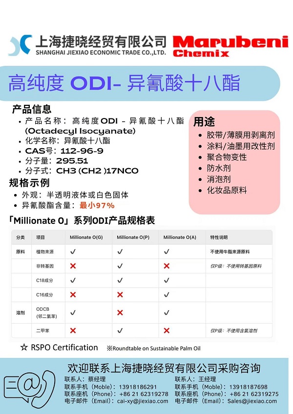 与丸红Chemix合作推广日本保土谷生产的高纯度ODI——异氰酸十八酯